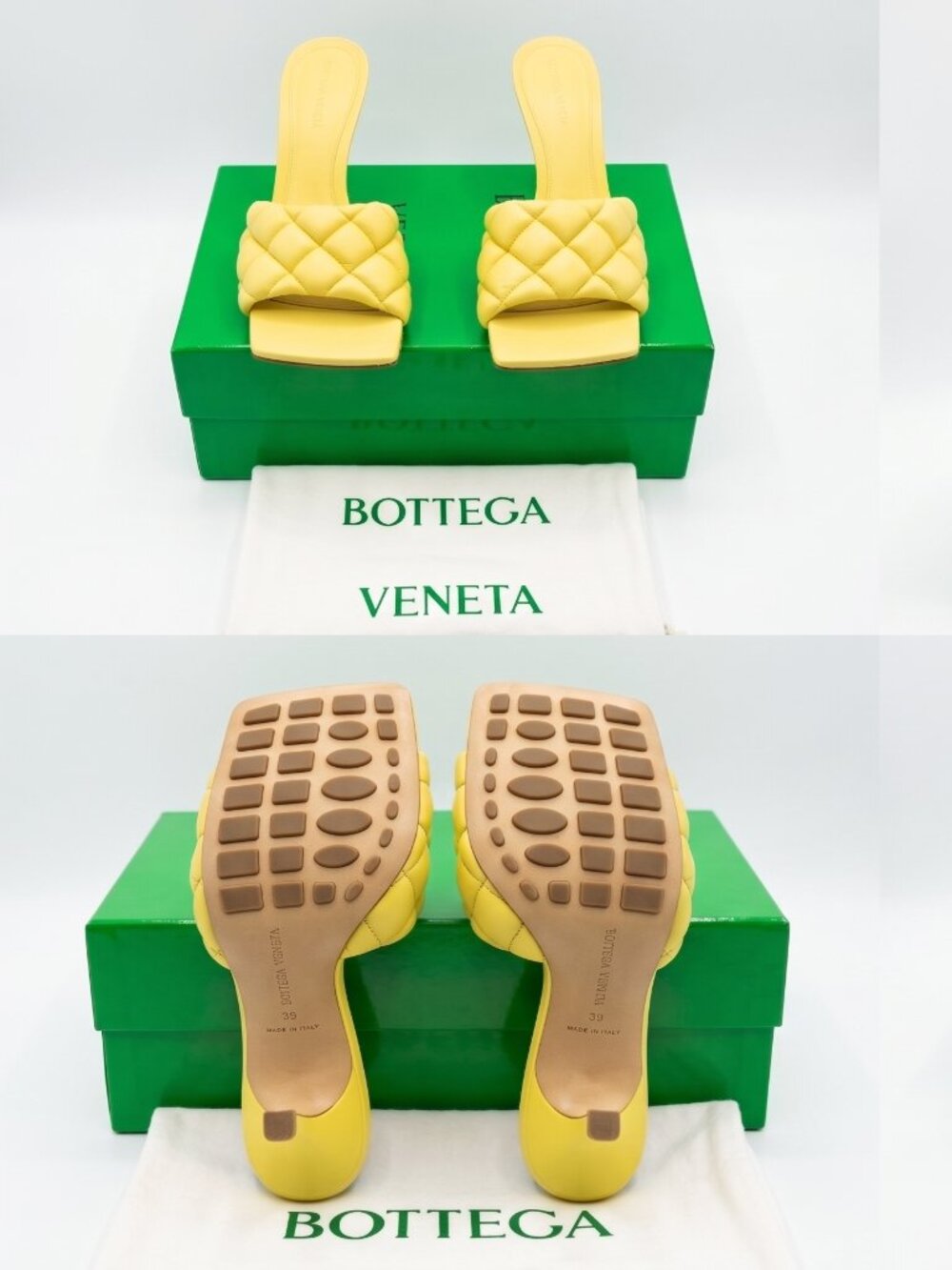 Bottega Veneta Yellow Quilted Leather Sandals Size US 9 & EU 39